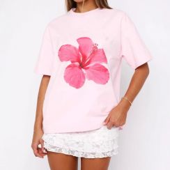 4 Pcs Summer Womens Casual Loose T Shirt With Printed Flowers