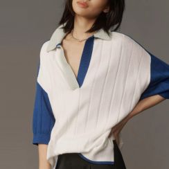 2 Pcs Womens Knitted Summer V Neck Short Sleeved Polo Shirt