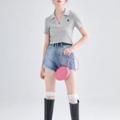 2 Pcs Short Sleeve Heart Pattern Jacquard Polo Shirt