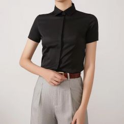 7 Pcs Summer Short Sleeved Black Womens Formal Shirt