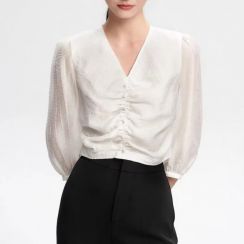 4 Pcs Women High Quality Ruffles Lantern Sleeve Casual Blouse