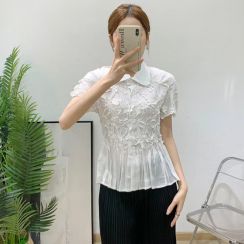 8 Pcs Wholesale Summer Pleated Short Sleeved Womens Fashionable Blouse