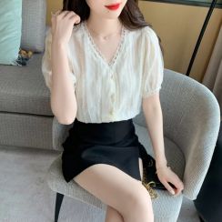 20 Pcs Wholesale Ladies V Neck Short Sleeve Lace Chiffon Blouses